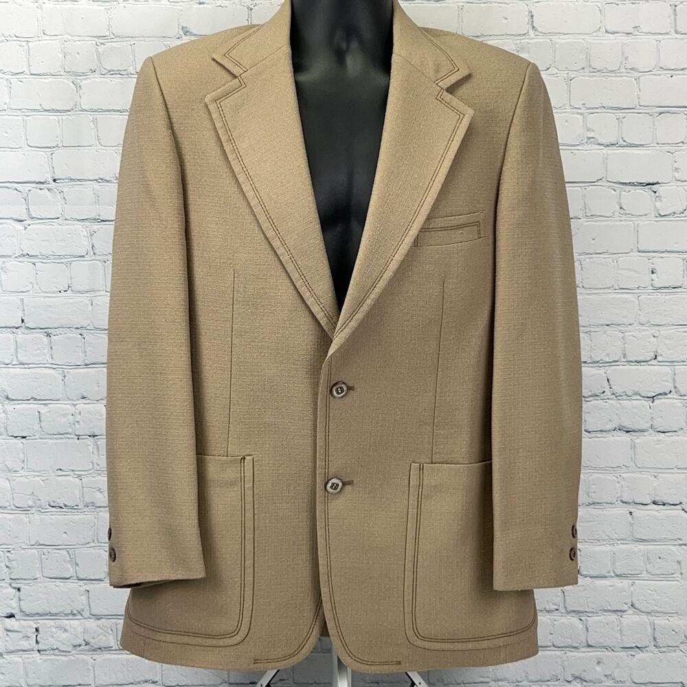Vintage 70s Sport Coat Jacket Beige Wakes British Club Tennis Pockets Mens 36